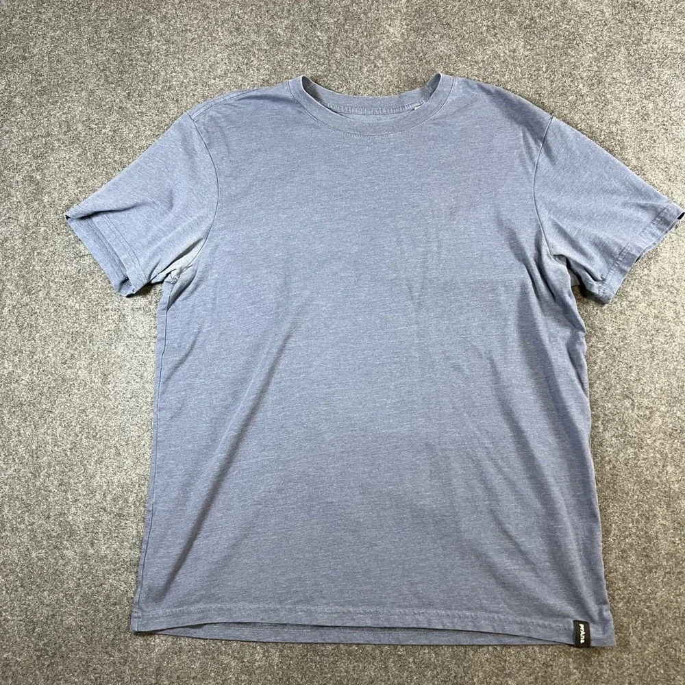 Prana Mens Short Sleeve Crew Neck T-Shirt Heather Blue Gray Size M Fair Trade